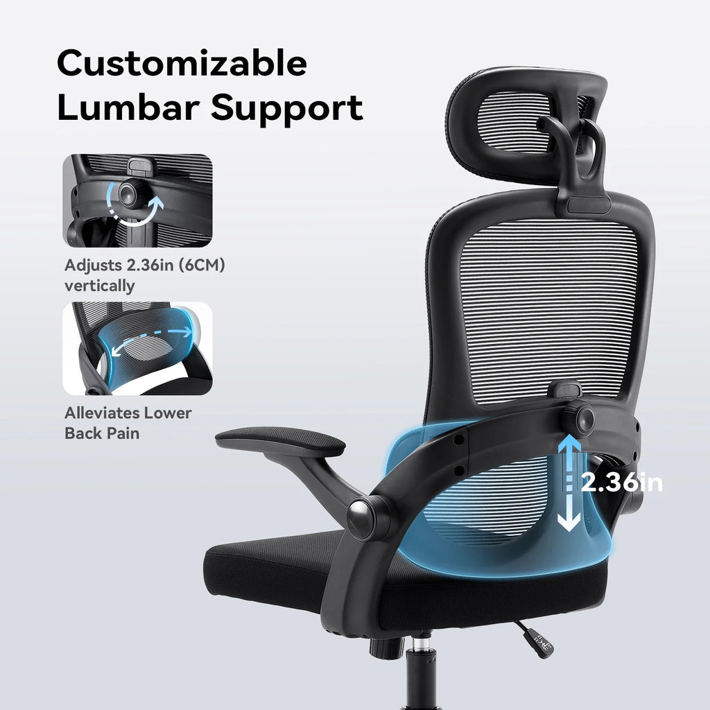 Black Ergonomic Mesh Office Chair with Headrest and Lumbar Support G1926