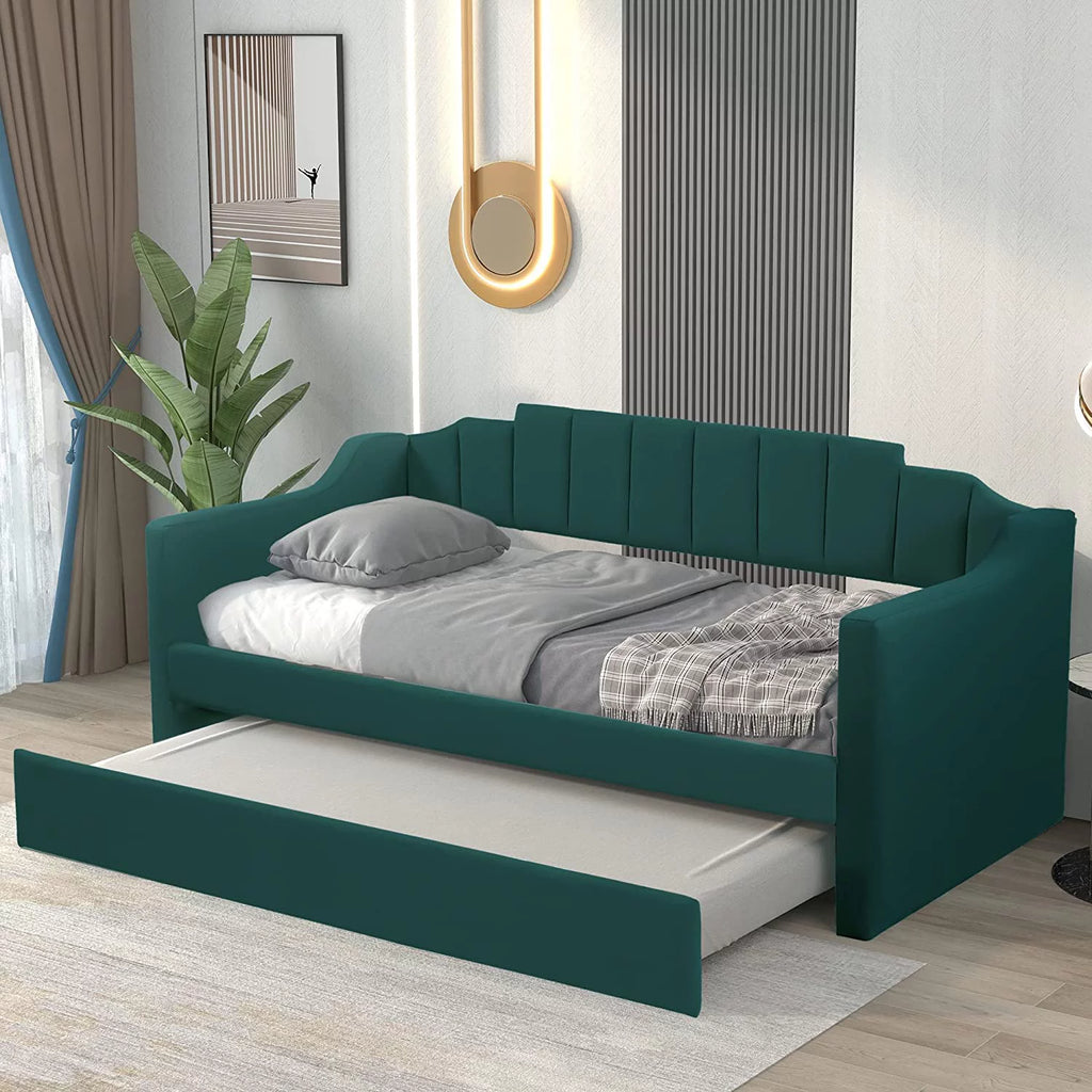 Green Upholstered Tufted Daybed with Trundle U827