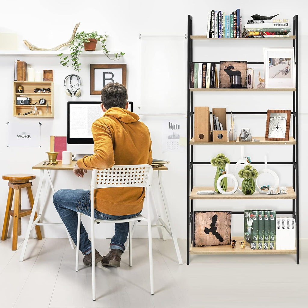 5-Tier Industrial Bookshelf with Metal Frame B4369