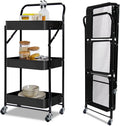 3-Tier Collapsible Rolling Utility Cart with Lockable Casters E999147