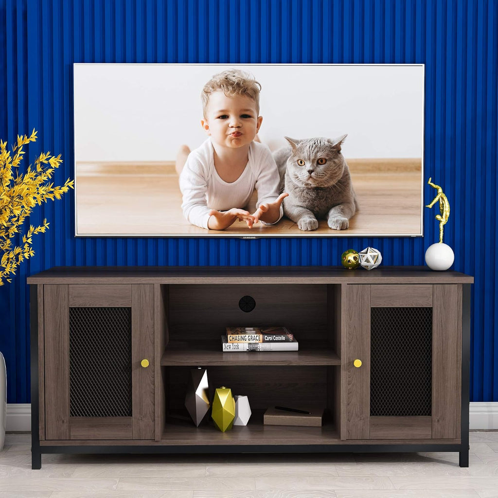 Brown Walnut Entertainment Center Stand with Storage L420810