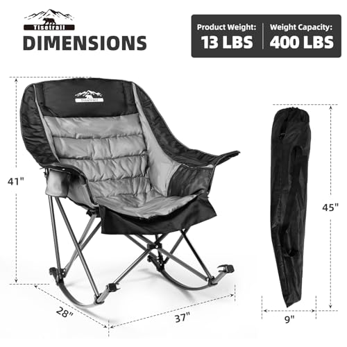 Oversized Padded Camping Chair with Cup Holder, Blue & Gray Q338354