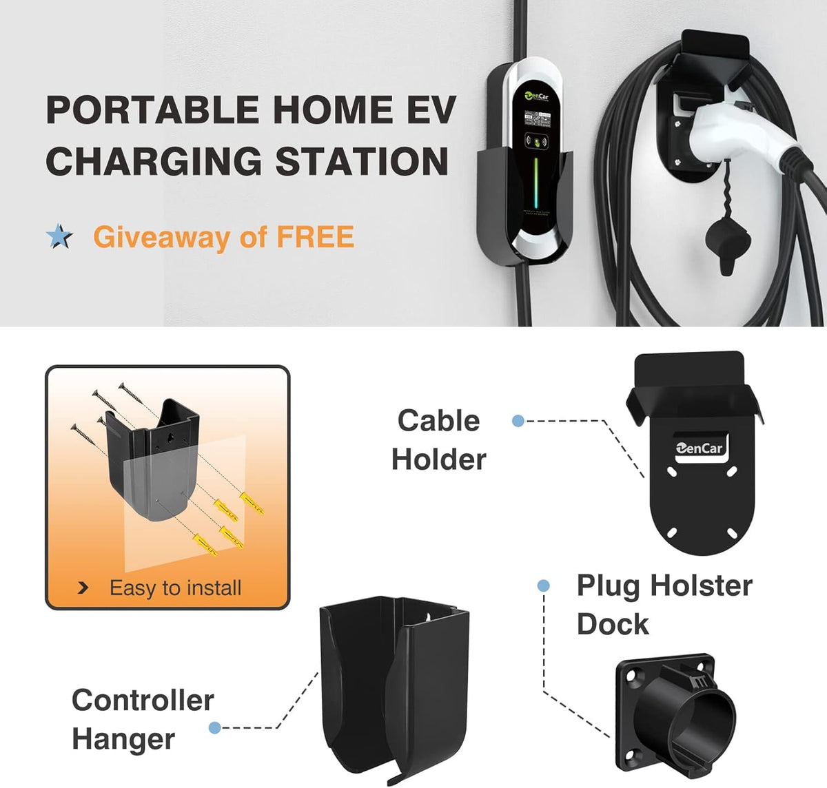 Portable Level 2 EV Charger with NEMA 14-50 Plug, Adjustable Currents 10A-32A P926029
