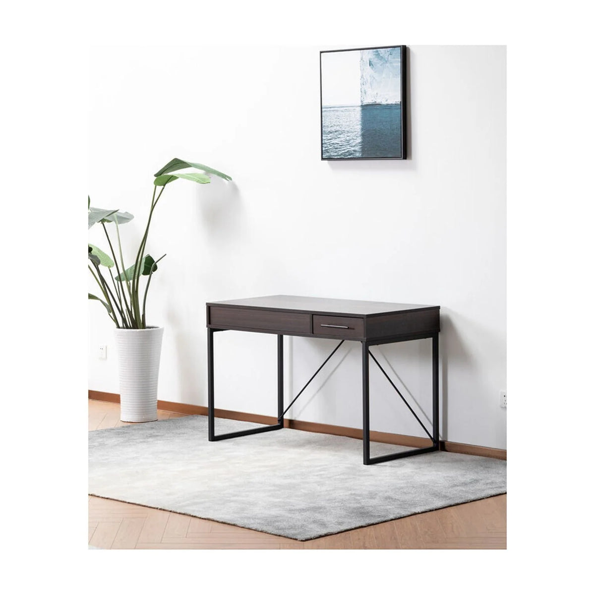 Dark Brown Wood Lift Top Desk with Hidden Storage and Drawer F354