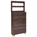 Brown Hall Tree with 12 Hooks & 3 Shoe Cabinets B6919