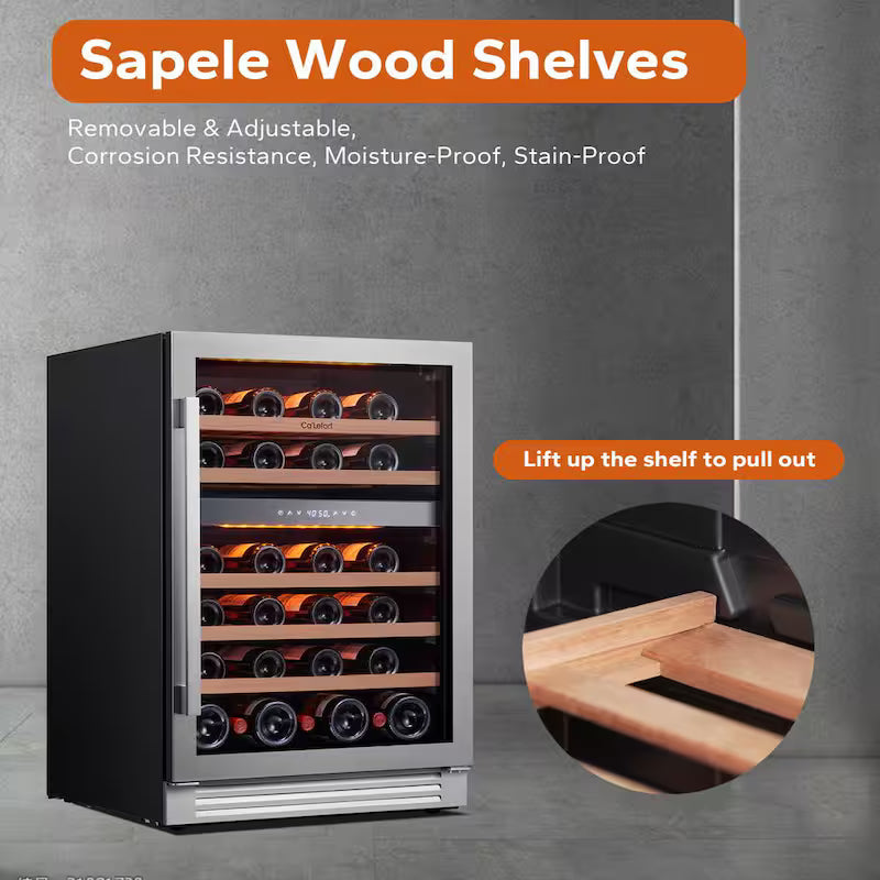 Built-In 46-Bottles Dual Zone Stainless Steel Wine Cooler N6332