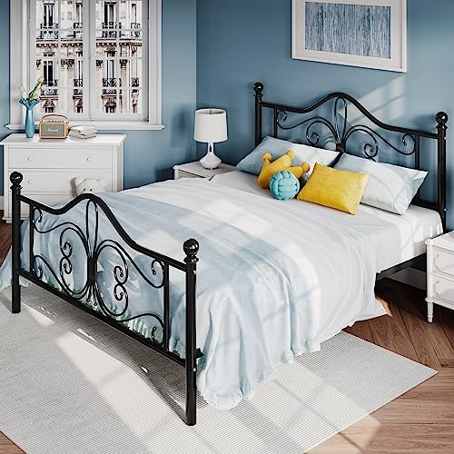 Full Size White Metal Bed Frame with Headboard and Footboard N3265