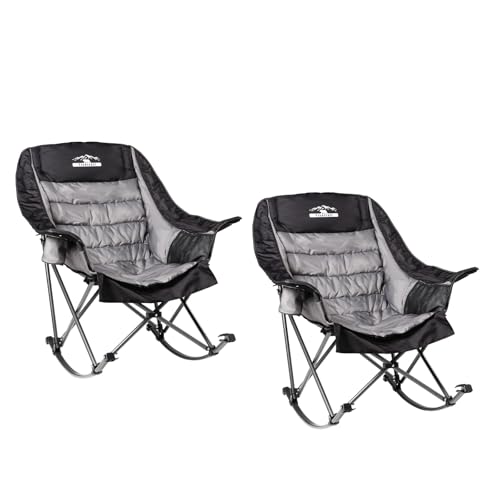 Oversized Padded Camping Chair with Cup Holder, Blue & Gray Q338354