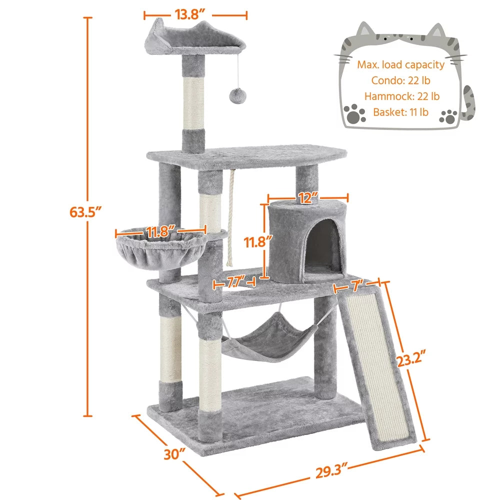Light Gray Cat Tree Condo with Scratching Post G949