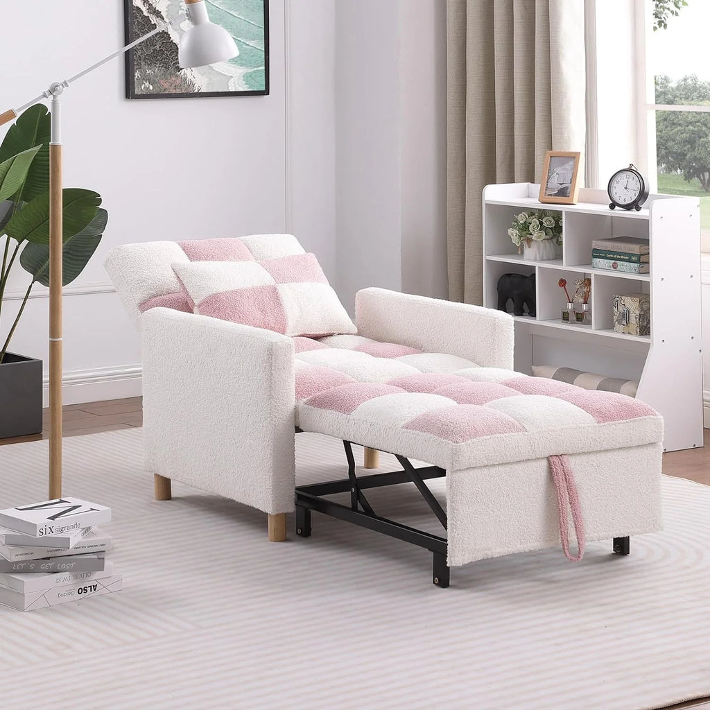 3-in-1 Convertible Sleeper Chair Bed with Pillow Velvet Fabric K824664
