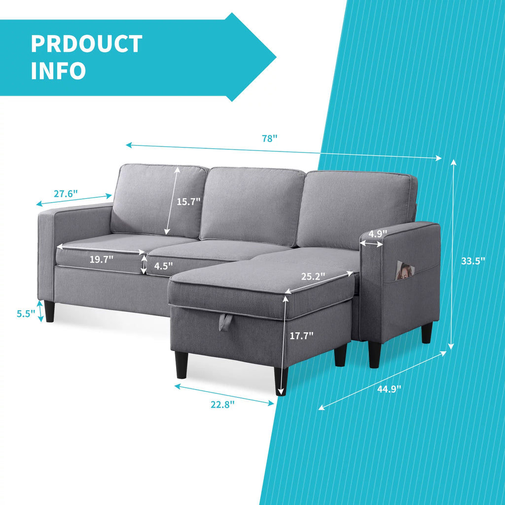 Dark Gray L-Shaped Sectional Sofa with Storage Ottoman G23272