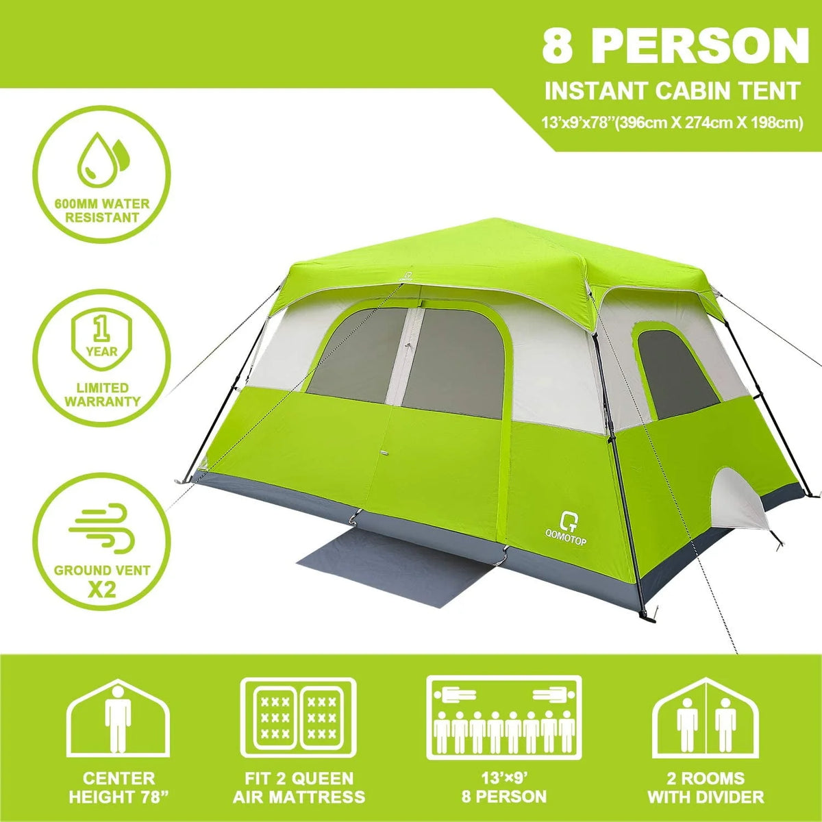 8 Person Instant Waterproof Camping Tent C362