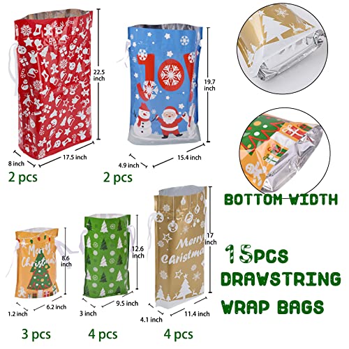 22pcs Drawstrings Christmas Gift Bags Assorted Sizes Reusable Plastic C692