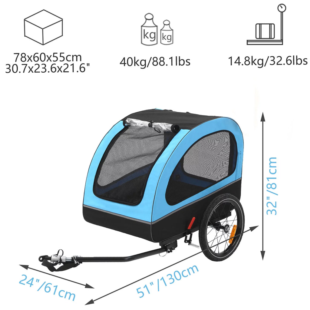 Foldable Dog Bike Trailer with Rear Entrance for Small and Medium Pets Under 88 lbs, Green Q265838