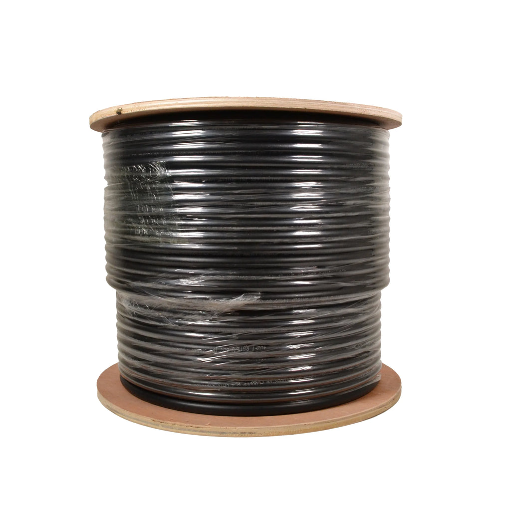 RG11 Coaxial Cable Tri Shield 14AWG Outdoor Direct Burial Gel Flooded Weather Resistant 500 ft Black Jacket U66156