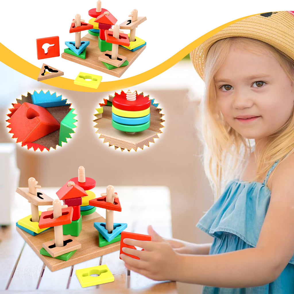 Wooden Geometric Shape Building Blocks Toys Q5964