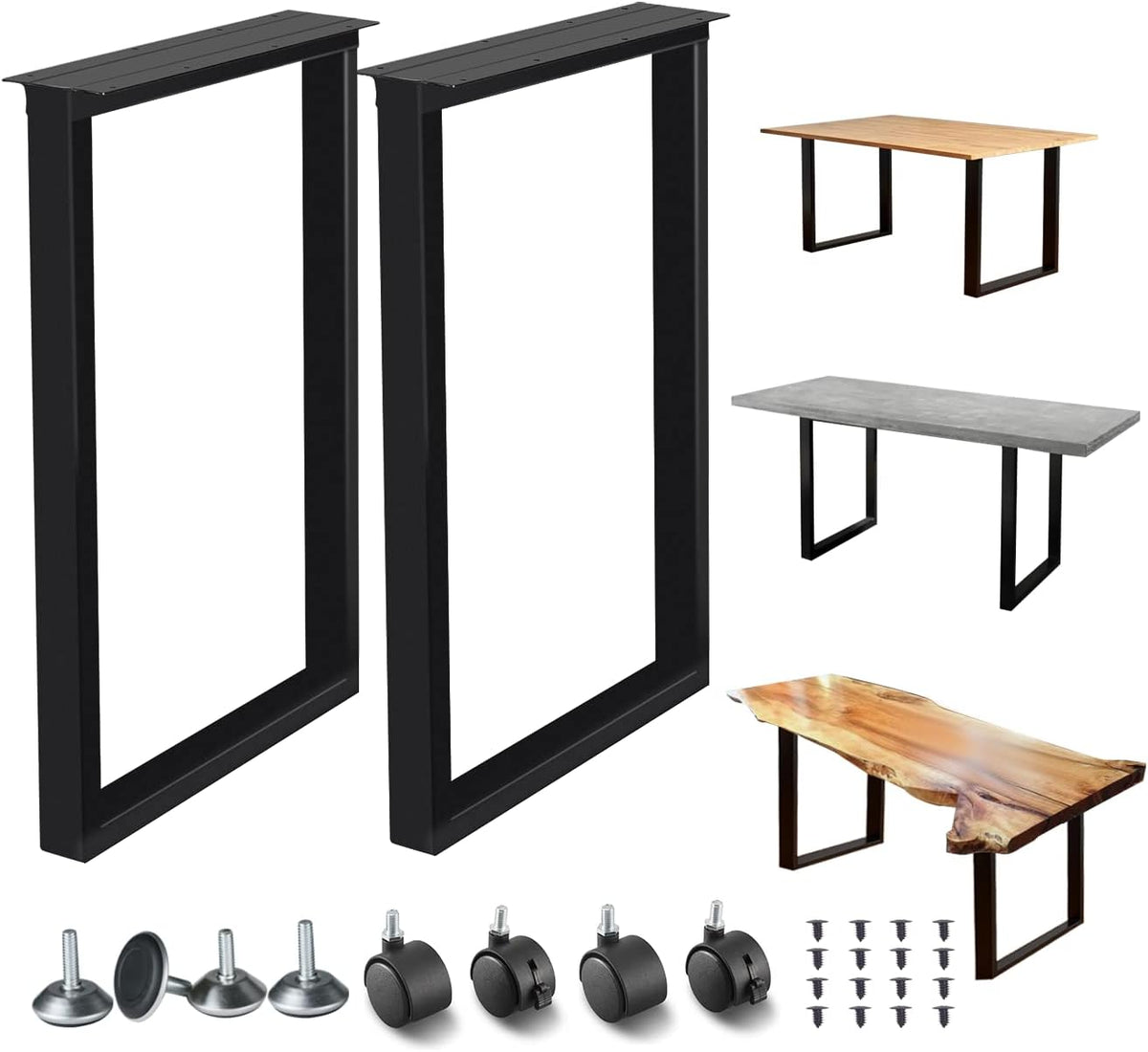 Set of 2 Metal Table Legs 28 Inch Height 18 Inch Wide with 4 Casters B6287