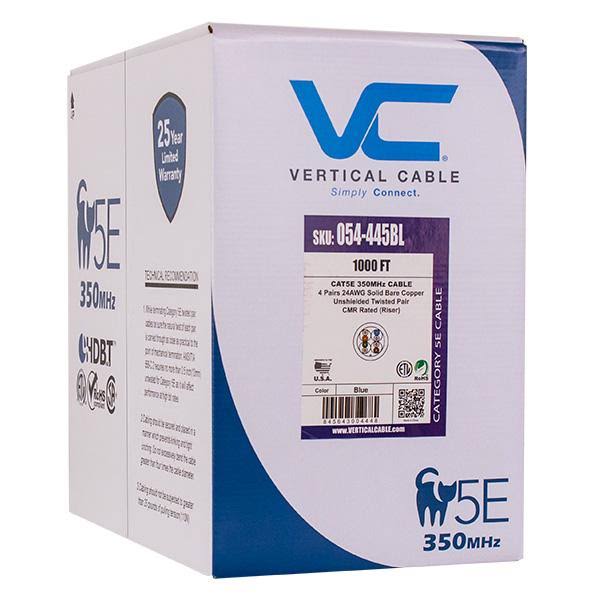 1000ft Solid Cat5e Cable - 24AWG 350MHz CMR Bare Copper Bulk Ethernet Purple C412