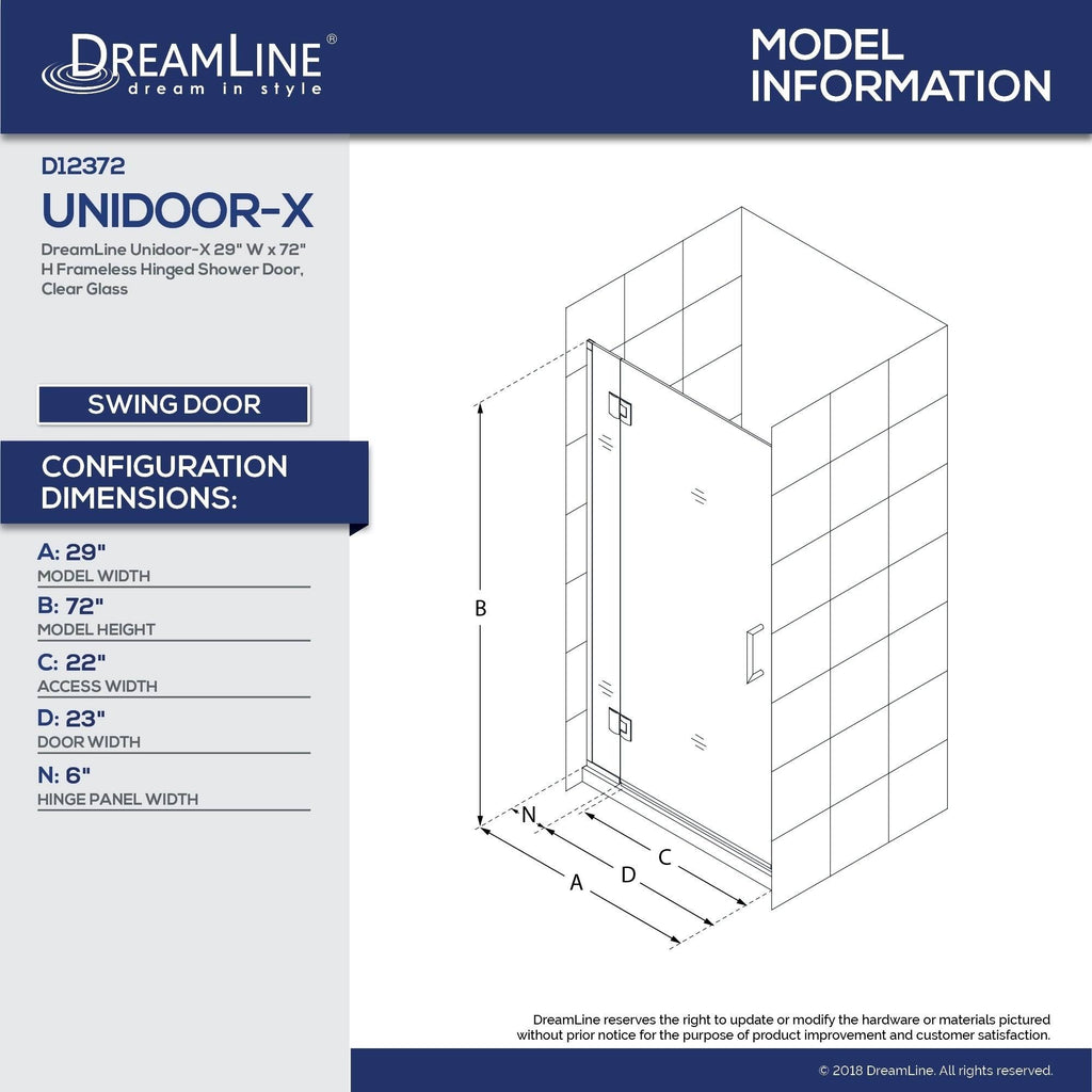 72 x 29 in. Chrome Hinged Shower Door U22072