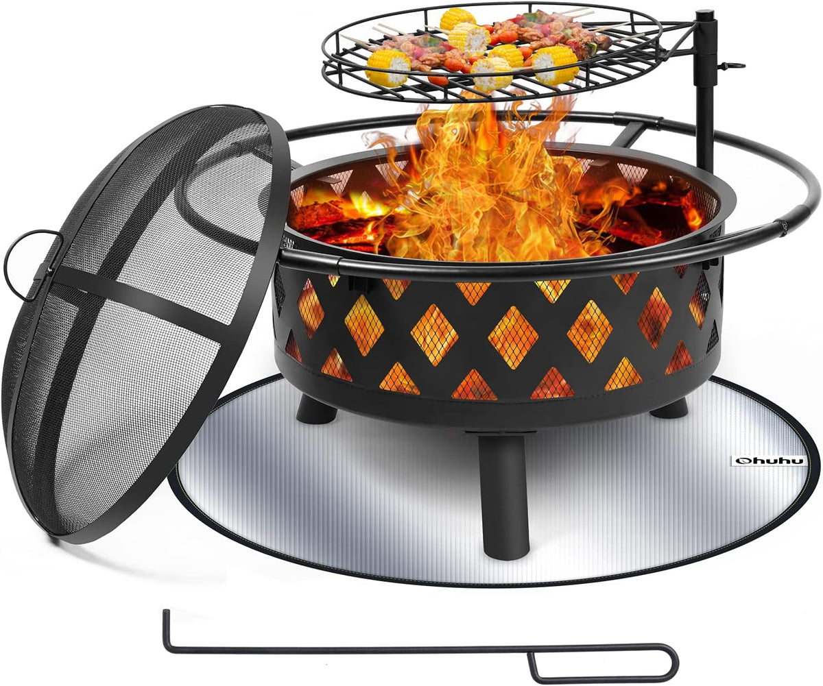 30 Inch Wood Burning Fire Pit with Cooking Grate H128192