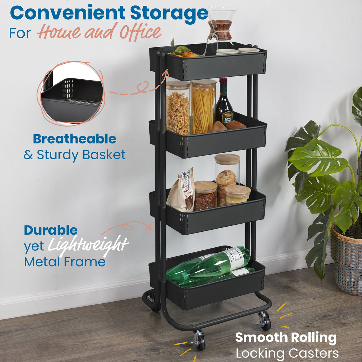 4-Tier Metal Rolling Utility Cart E30110
