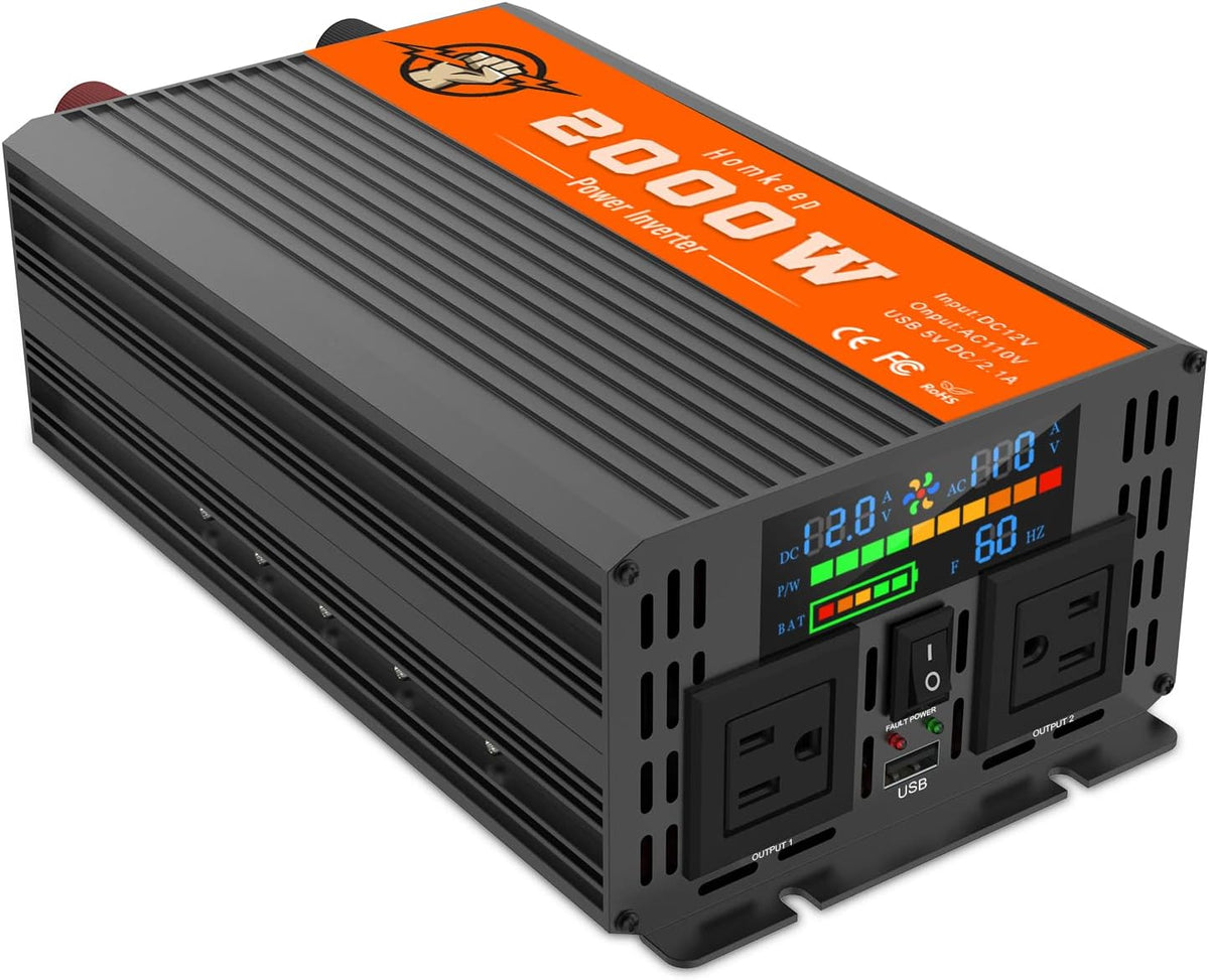 2000 Watts 12V to 110V Modified Sine Wave Power Inverter with Dual AC Outlets and USB Port W669961