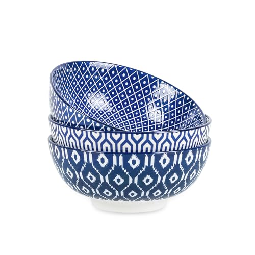53 OZ Ceramic Salad Bowls Set of 3, Vintage Blue J1160