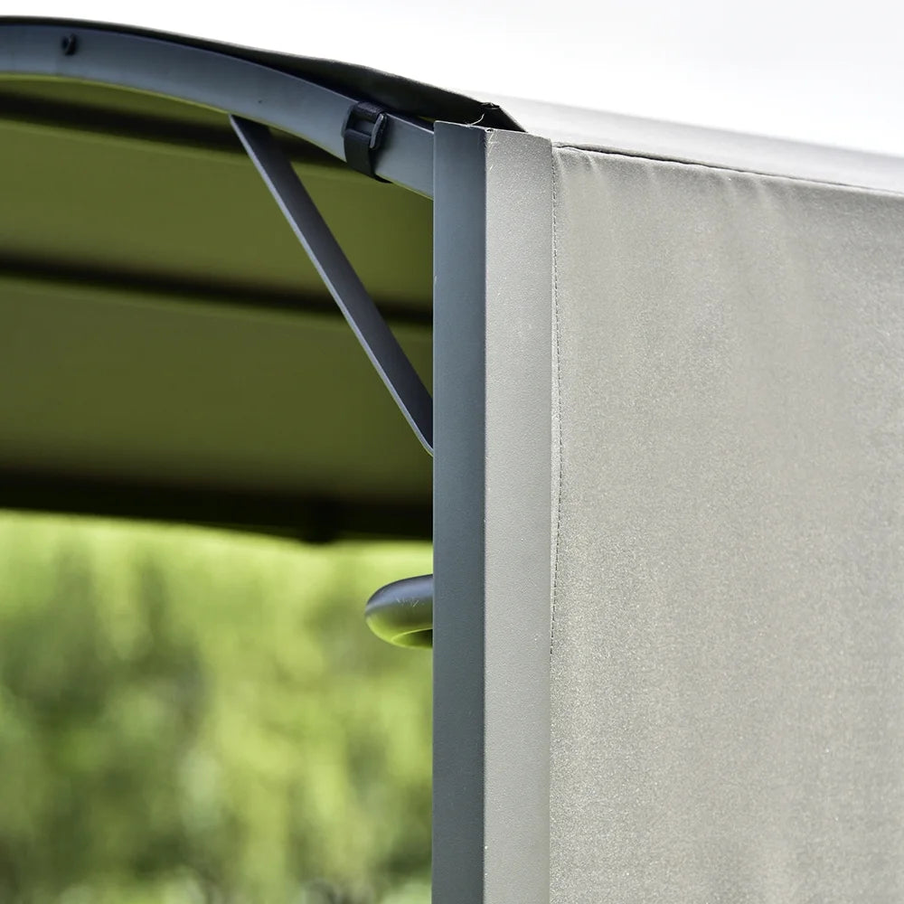 7FT Grill Gazebo BBQ Canopy with Sun Shade Panel Side Awning, 2 Exterior Serving Shelves Bar Counters, 10 Hooks S93403
