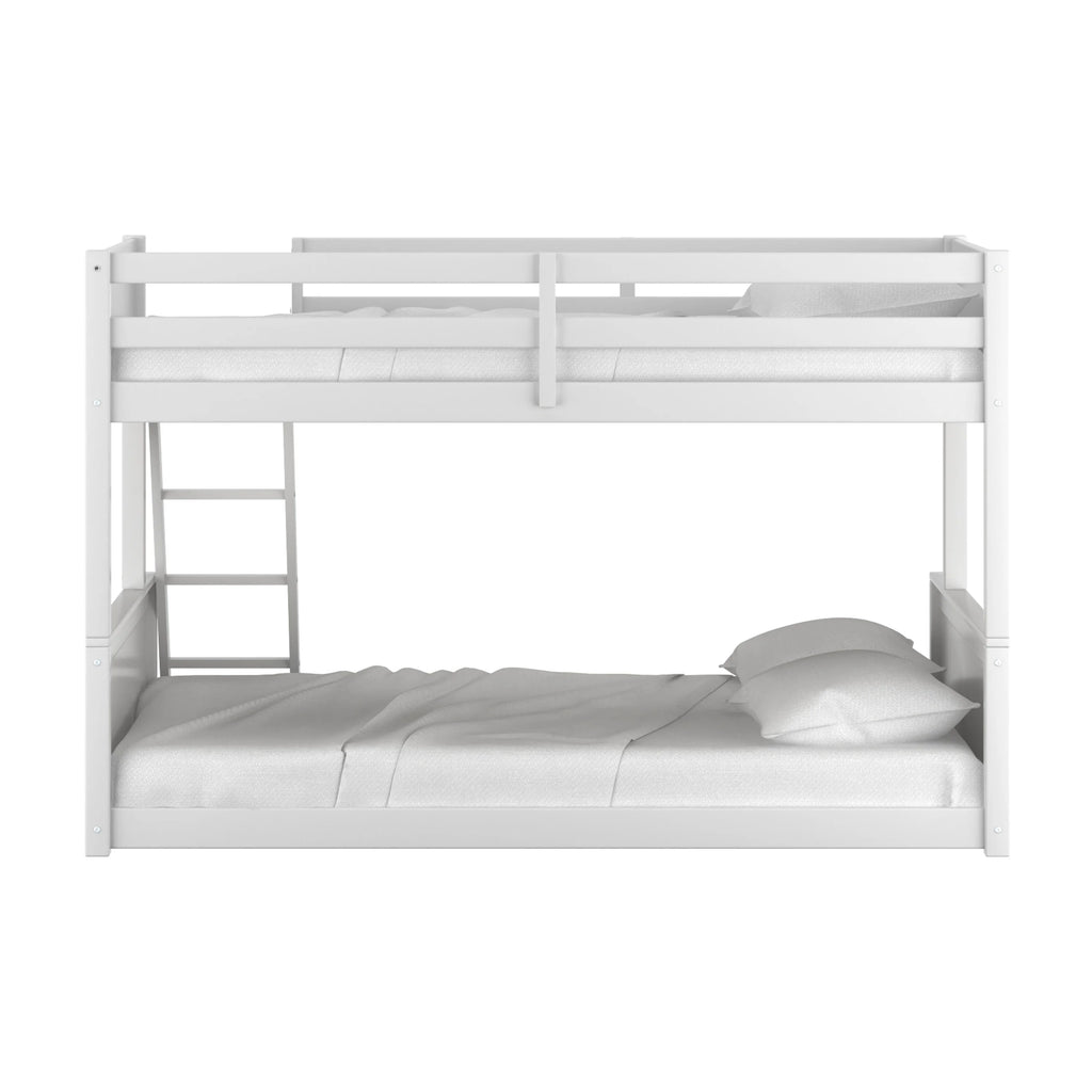 White Wood Twin over Full Bunk Bed with Mattresses F770