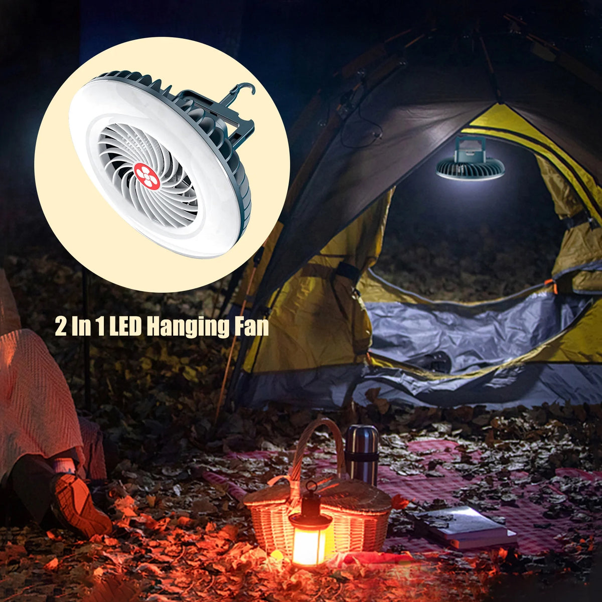 LED Hanging Fan and Portable Lamp, 2 in 1 Camping Tent Fan U137