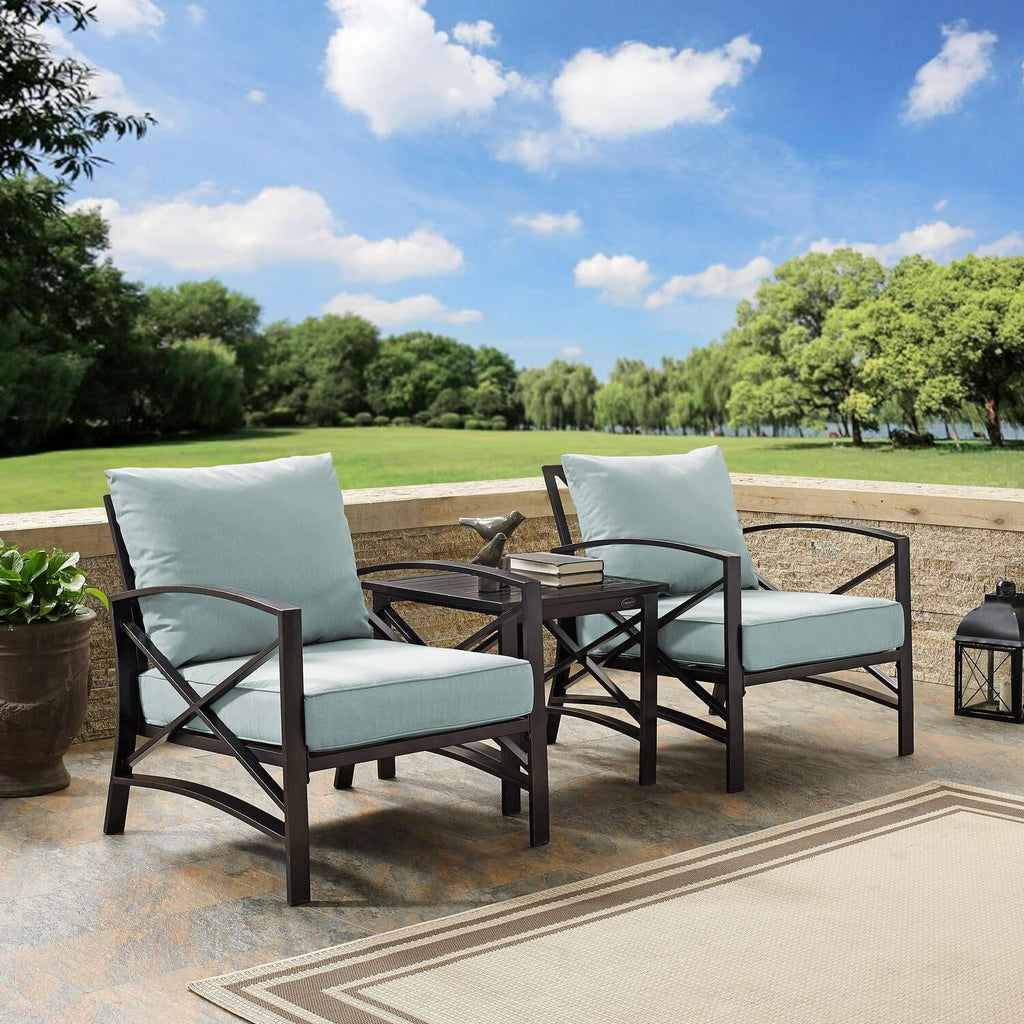 3Pc Outdoor Metal Armchair Set with Side Table M389