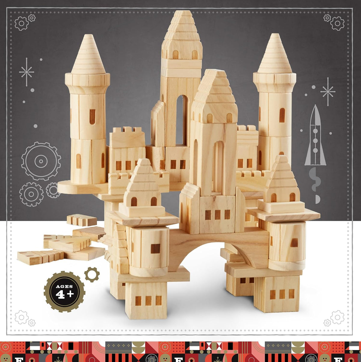75 Piece Wooden Castle Building Blocks Set Z303163