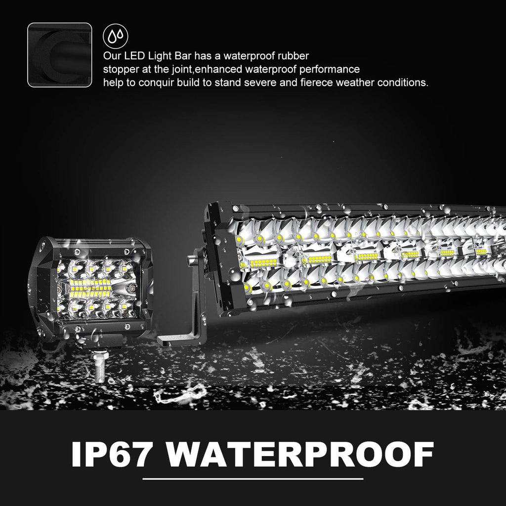 32Inch Curved LED Light Bar Kit with 2X 4Inch 60W LED Cube Light Pods Wiring Harness Spot Flood Combo Work Lights H295121