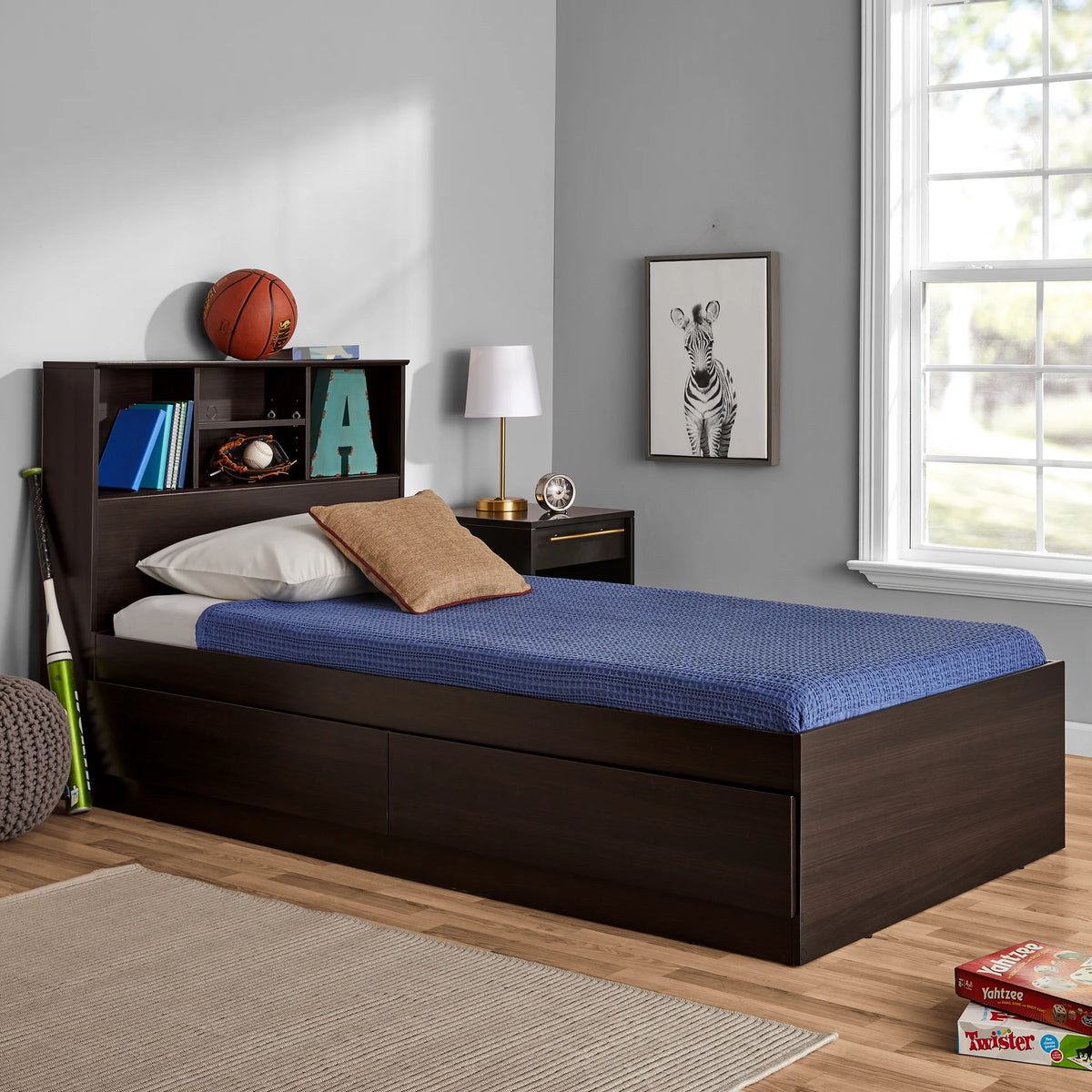 Twin Storage Bed with Bookcase Headboard O15606