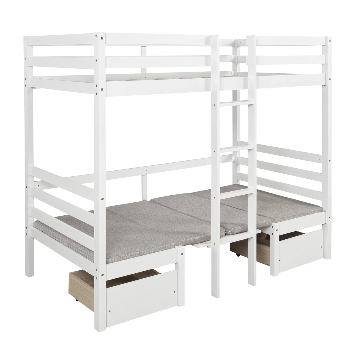 Twin Size Loft Bed with Desk, Seat and Two Storage Drawer, White K777