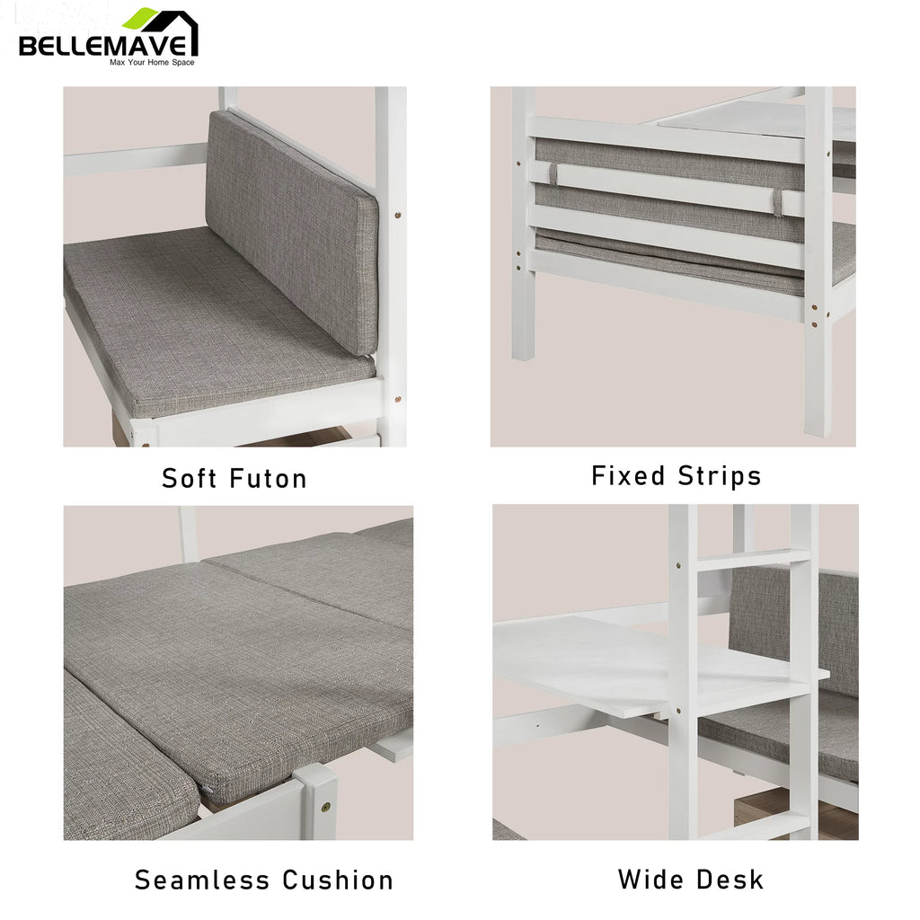 Twin Size Loft Bed with Desk, Seat and Two Storage Drawer, White K777