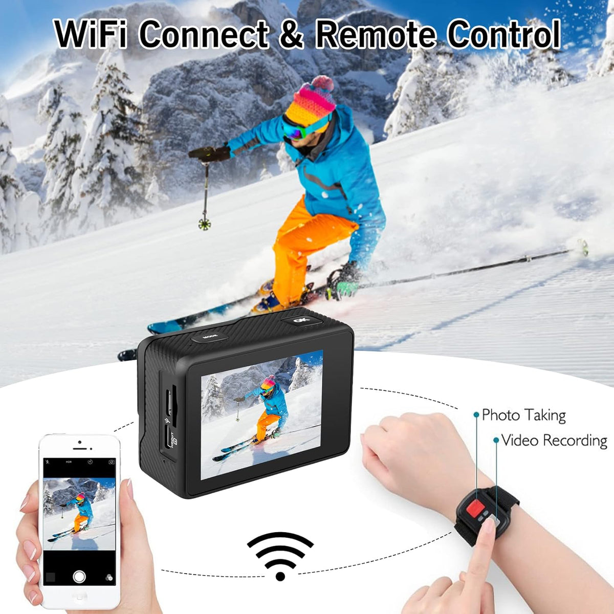 Action Camera 4K 24MP 2.0 Touch LCD Dual Screen Waterproof Sports Video Recorder 2 Batteries Accessories Kit Pack of 2 I3198