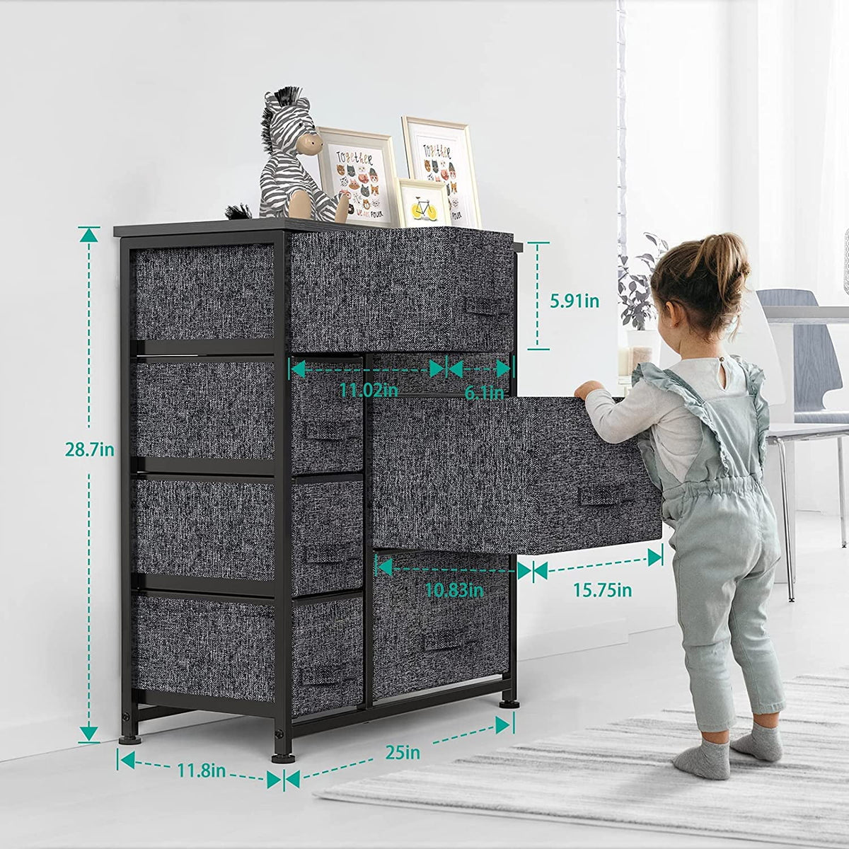 7 Drawer Fabric Dresser with Steel Frame B410