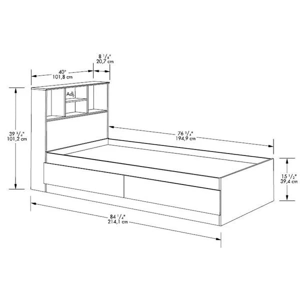 Twin Storage Bed with Bookcase Headboard O15606