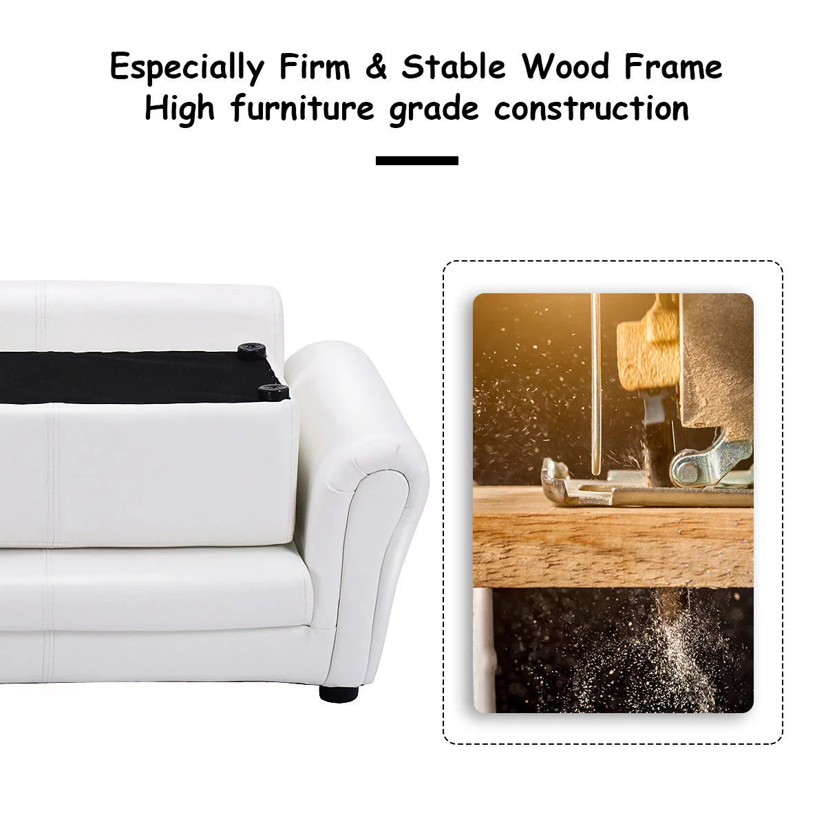 White Kids Sofa Armrest Chair with Ottoman J97455
