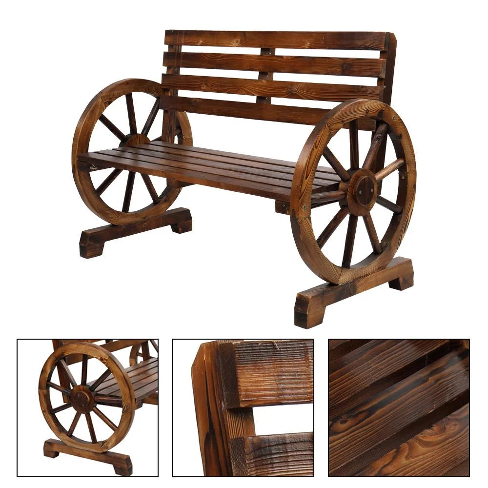 Rustic 2-Person Wooden Wagon Wheel Bench I2861