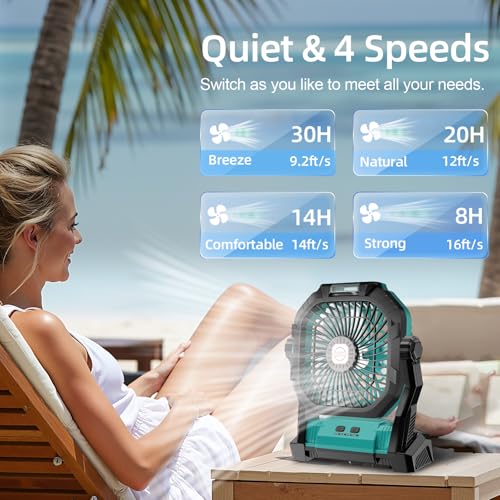 Rechargeable 20000mAh Portable Camping Fan with LED Light V3889