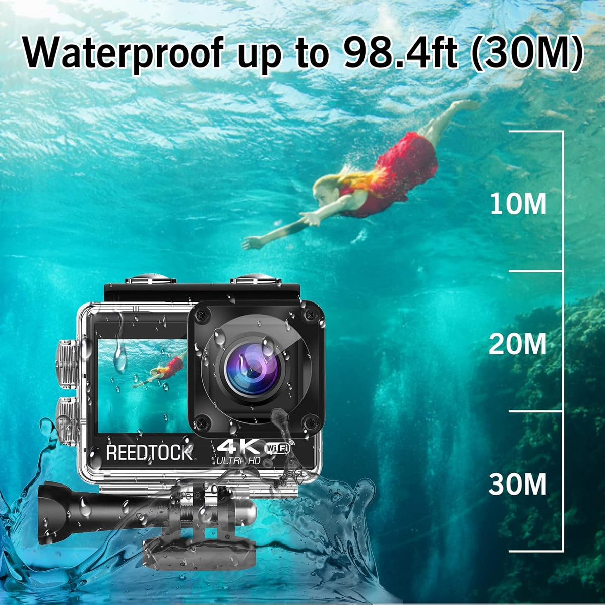 Action Camera 4K 24MP 2.0 Touch LCD Dual Screen Waterproof Sports Video Recorder 2 Batteries Accessories Kit Pack of 2 I3198
