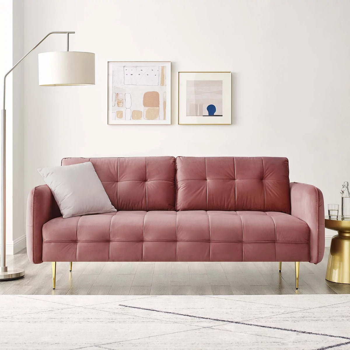 Pink Velvet Tufted Sofa P296