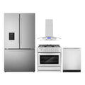 4 Piece Kitchen Package with 36" Freestanding Dual Fuel Range 36" Island Range Hood 24" Built-in Fully Integrated Dishwasher & French Door Refrigerator K454