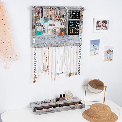 Jewelry Wall Organizer Wall Mounted with Drawers (brown) E162106