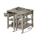 Set of 2 Narrow Side Table with Charging Station and Storage Drawer Rustic Grey Y879