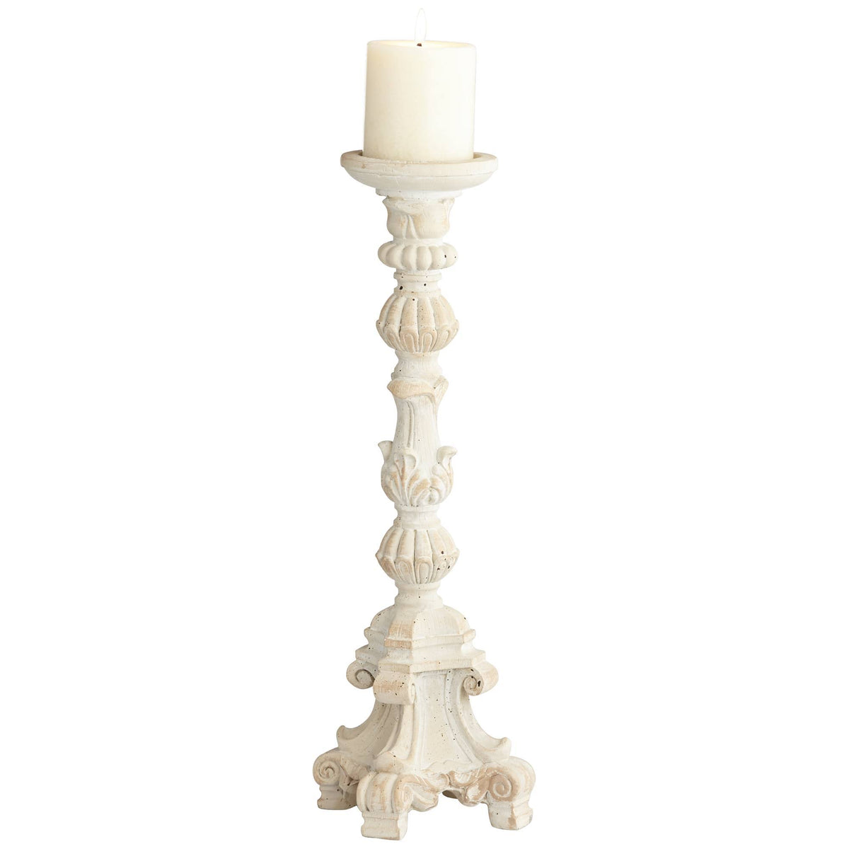 Whitewashed Carved Pillar Candle Holders Set of 3 K415