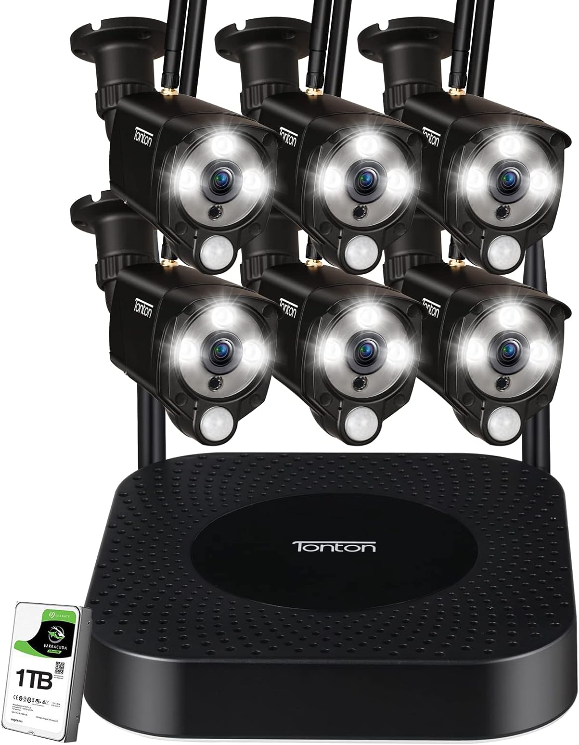 8CH NVR with 1TB HDD and 6PCS 3MP Outdoor Bullet Cameras with PIR Sensor and Floodlight G91069