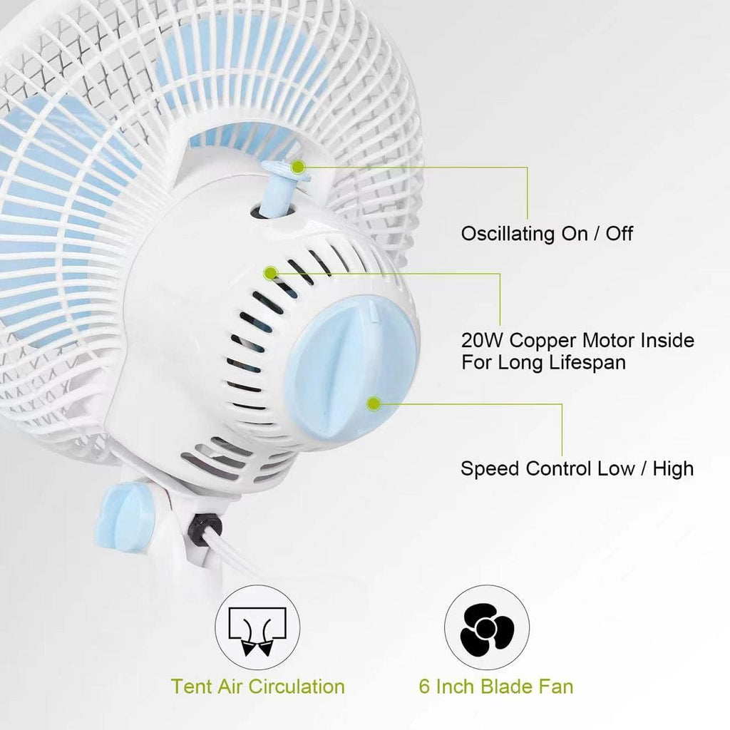 6 Inch Oscillating Clip on Grow Tent Fan, 2-Speeds 20W, Metal Cover, Pack of 2 A6319